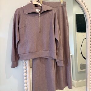 SPANX Metallic Mauve Zip Pullover Knit Top